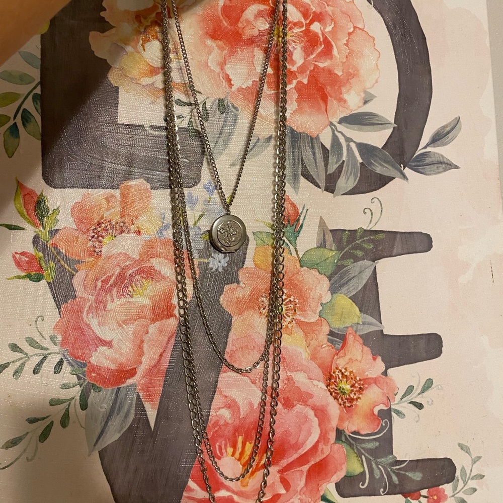 Locket statement necklace, multiple chains, sterling Silver